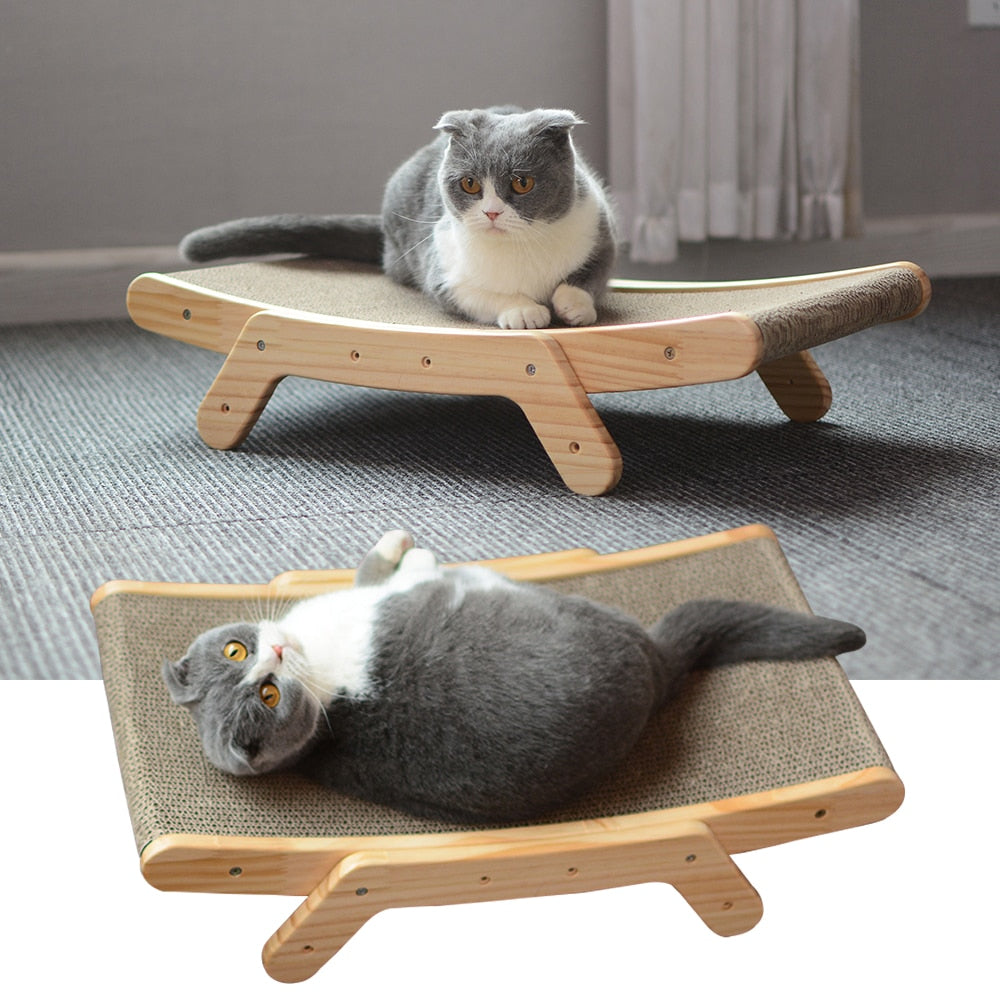 Wooden Cat Scratcher Scraper Detachable Lounge Bed